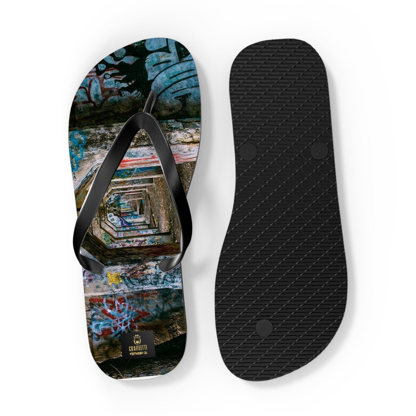 Flip Flops, with Printed Cloth Platform, by Graffeetti Footwear Co., Unisex Thongs