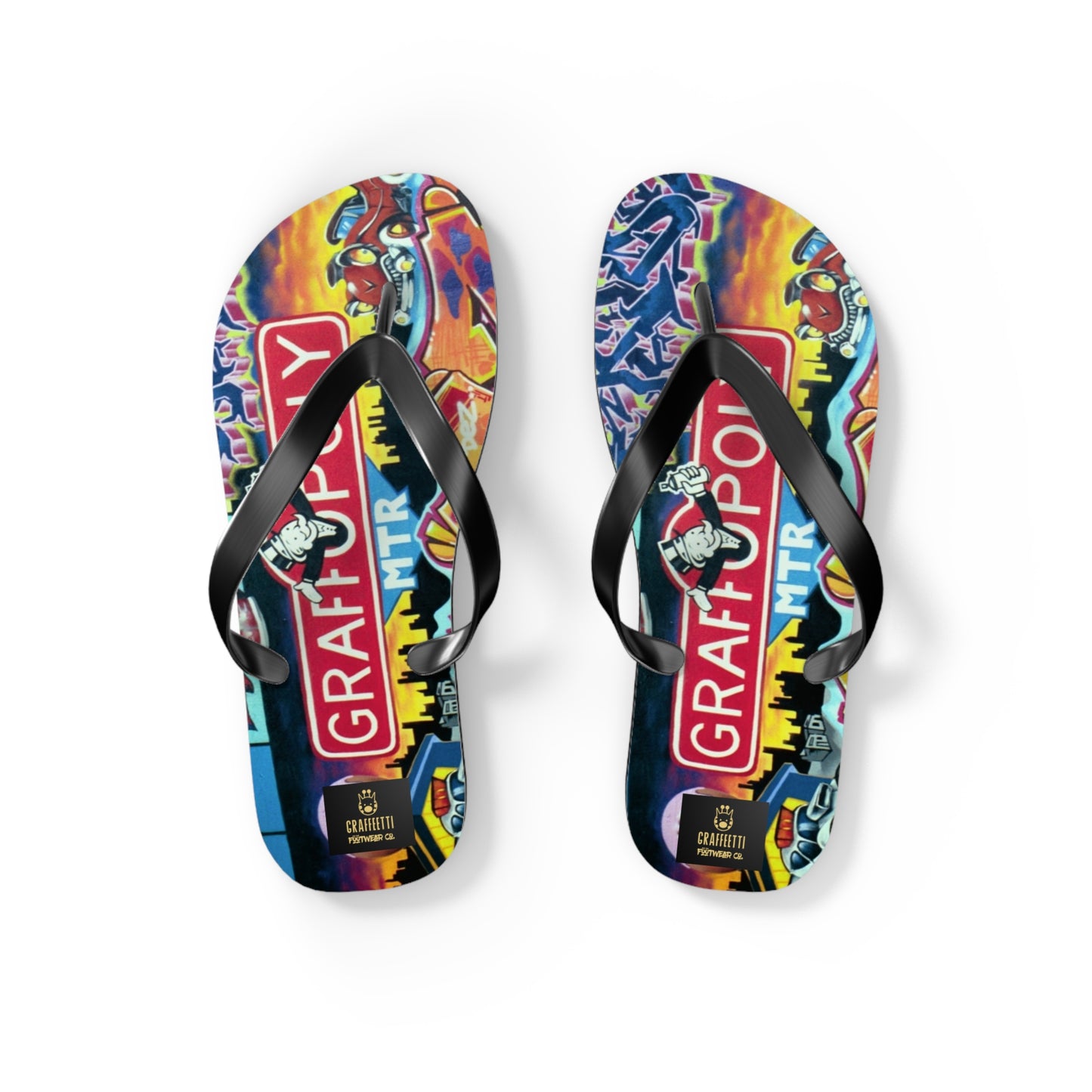 Flip Flops, with Printed Cloth Platform, by Graffeetti Footwear Co., Unisex Thongs