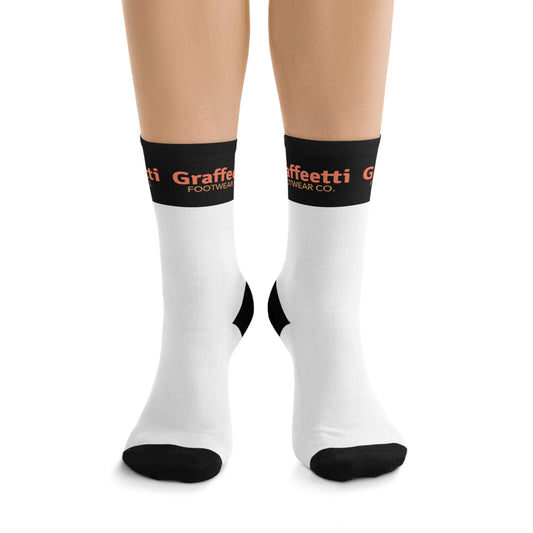 Socks, Recycled Poly Socks, by Graffeetti Footwear Signature Mid Size Compression Socks, Universal Gender., FREE SHIPPING, ECO-Friendly Sock