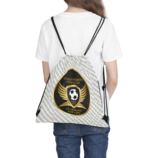 Drawstring Bag, Book bag, Satchel Bag, Duffle Bag, Back-to-School bag, Black/Gold, Guardian Seraphims FC by Graffeetti Footwear Co