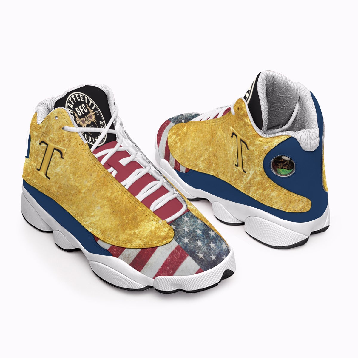 Unisex Curved Basketball Shoes With Catspaw Soles, TJ13 Donald j Trump Limited Edition Kicks, Made by Graffeetti Footwear Co.