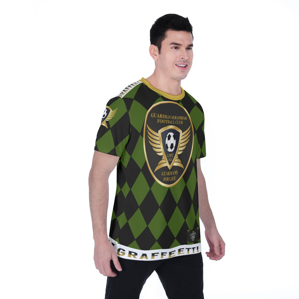 Men's T-shirt | Birdseye Microfiber Tees, Guardian Seraphims FC, Made by Graffeetti Footwear Co