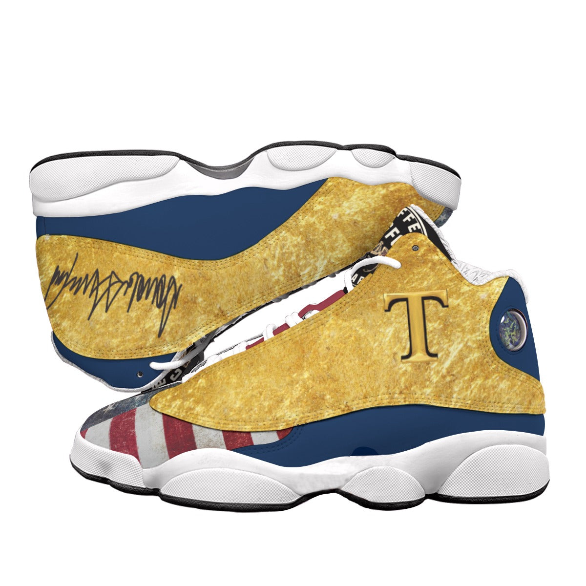 Unisex Curved Basketball Shoes With Catspaw Soles, TJ13 Donald j Trump Limited Edition Kicks, Made by Graffeetti Footwear Co.