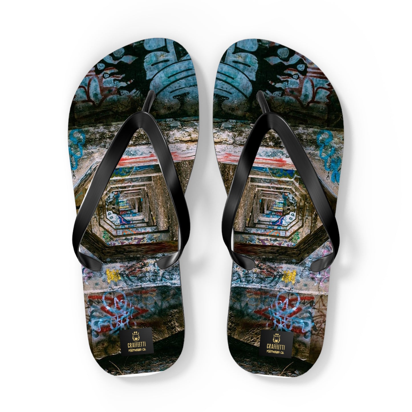 Flip Flops, with Printed Cloth Platform, by Graffeetti Footwear Co., Unisex Thongs