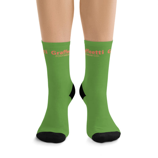 Socks, Recycled Poly Socks, by Graffeetti Footwear Signature Mid Size Compression Socks, Universal Gender., FREE SHIPPING, ECO-Friendly Sock