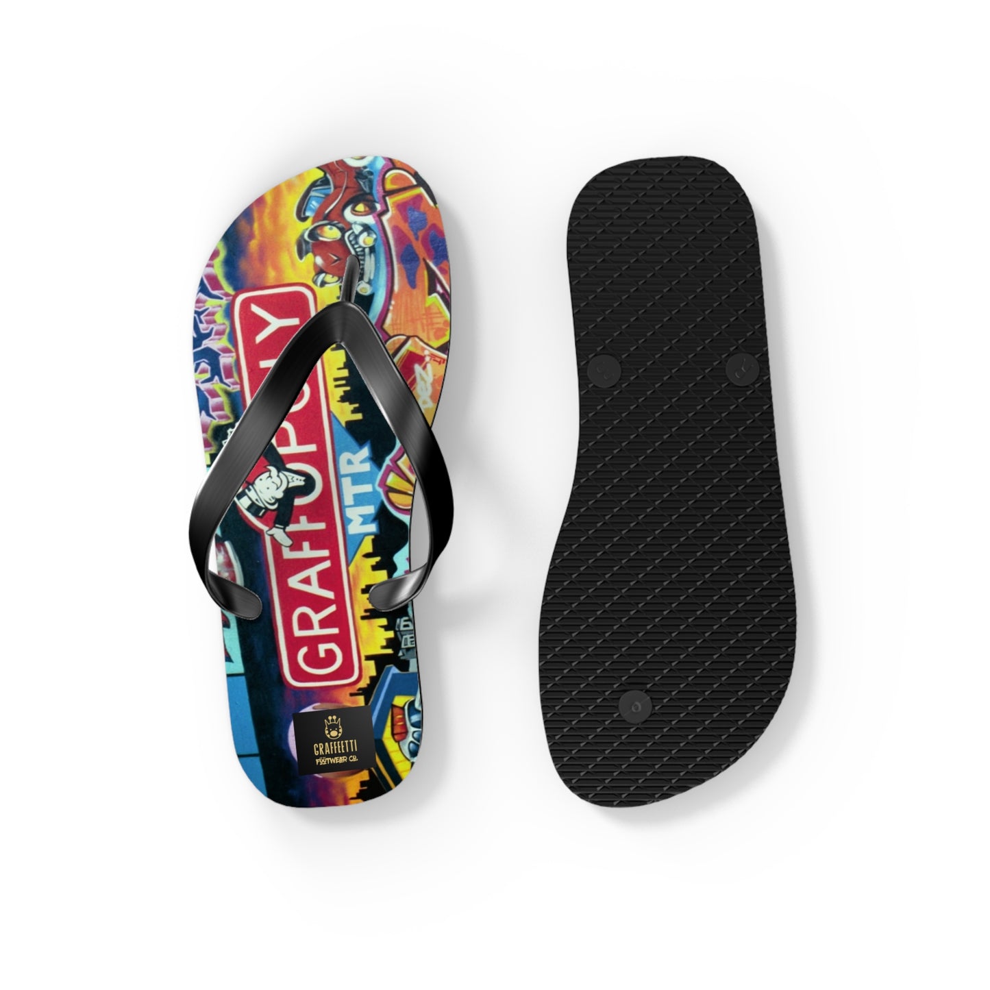 Flip Flops, with Printed Cloth Platform, by Graffeetti Footwear Co., Unisex Thongs