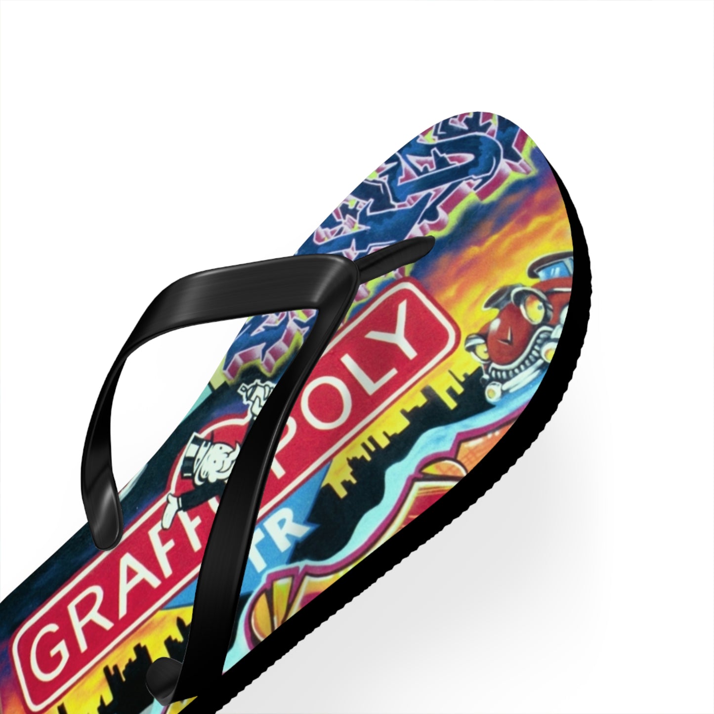 Flip Flops, with Printed Cloth Platform, by Graffeetti Footwear Co., Unisex Thongs